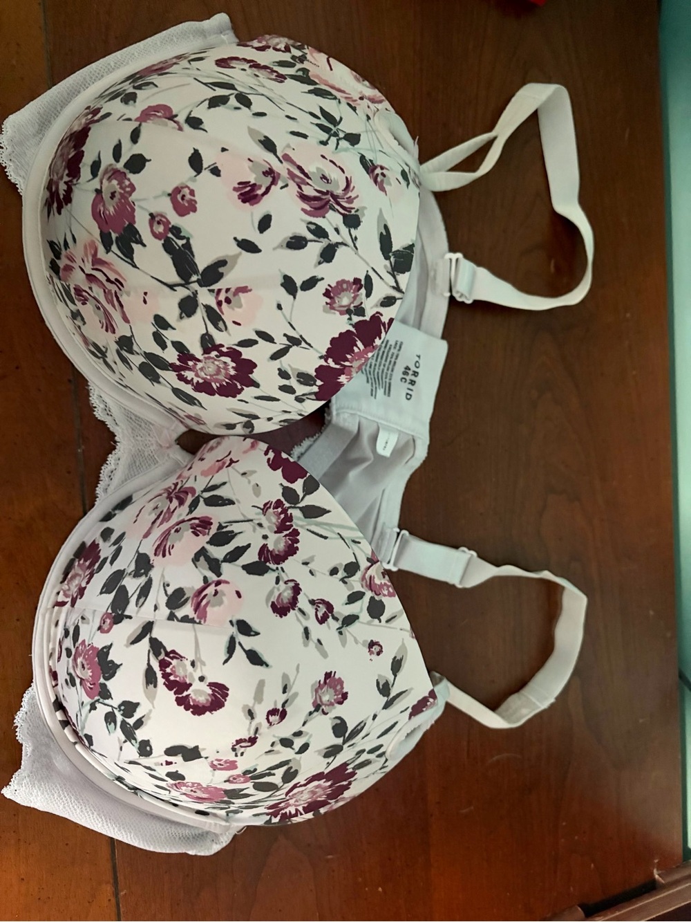 Torrid Floral Print Underwire Bra in White and Burgundy